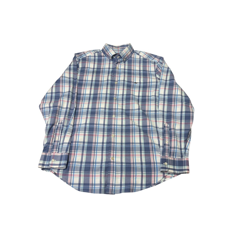 Vineyard Vines Performance Classic Fit Tucker Shirt Blue Red Plaid Mens Large